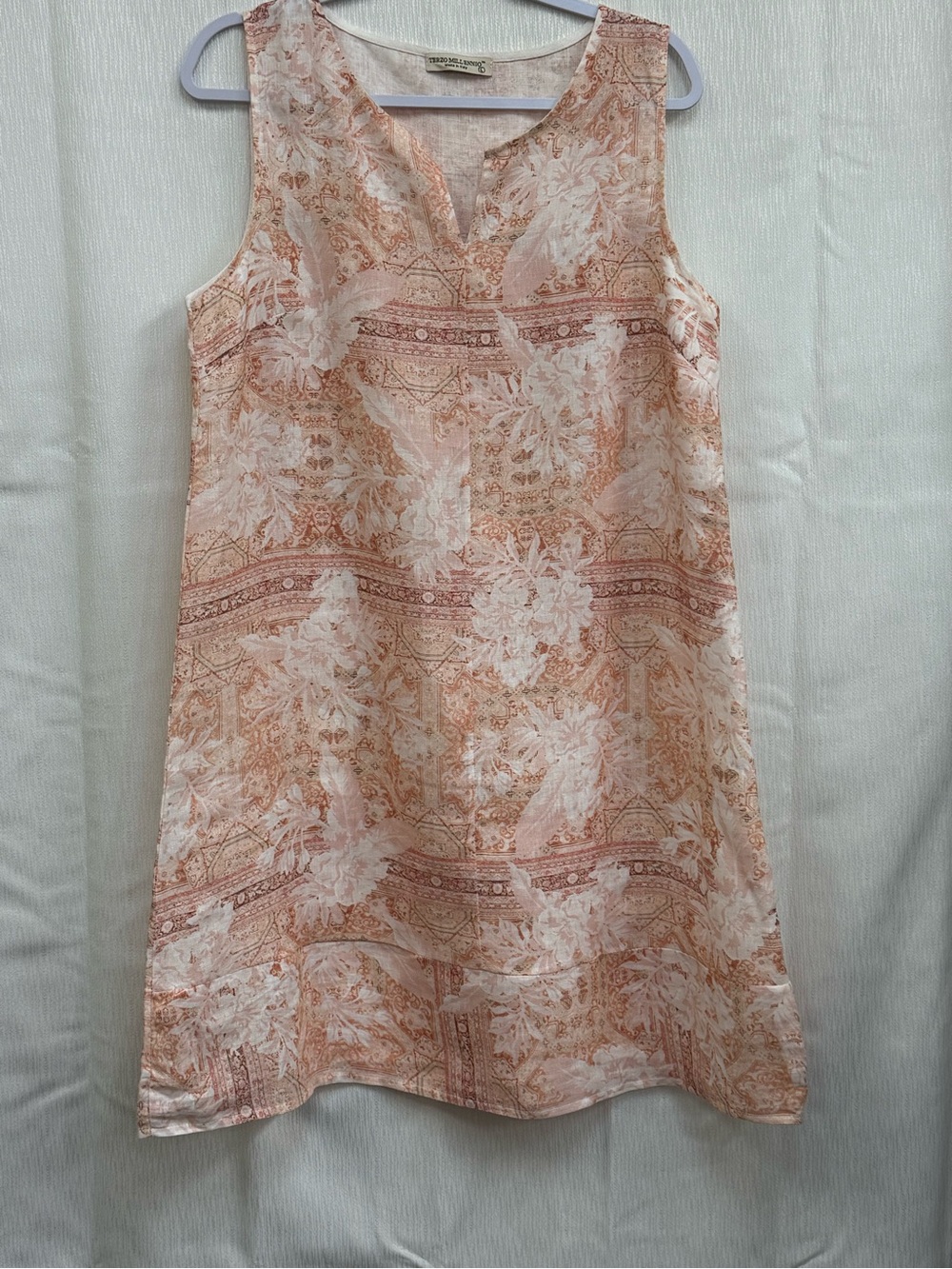 100% linen Lightweight Peach Floral Midi Dress -